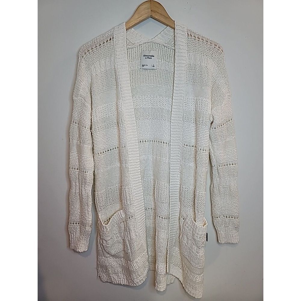 American Eagle Women's Cardigan Small Oversized Open Front Sweater Cable Knit Iv
